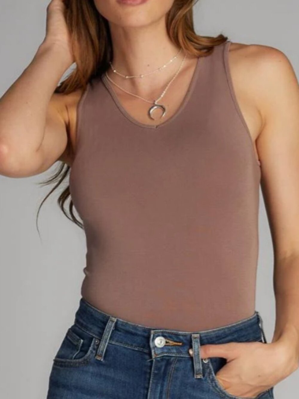 C'est Moi Clothing Co Naturals Bamboo Reversible Tank OS Mocha v-neck scoop neck